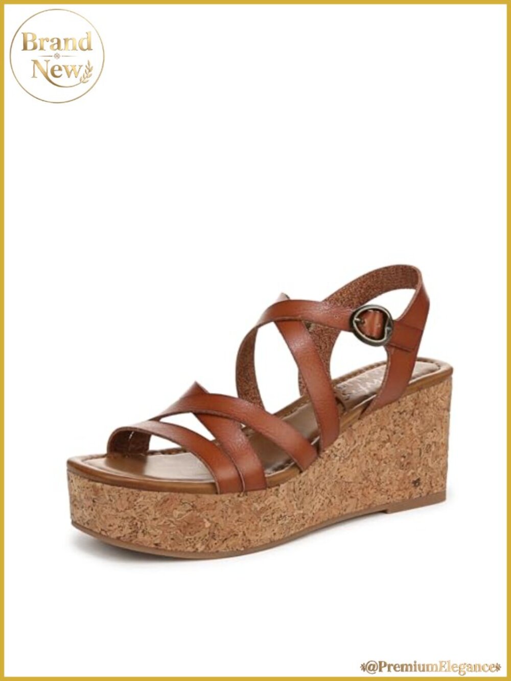 Women's Faux-Leather Cork Wedge Sandal Strappy Buckle